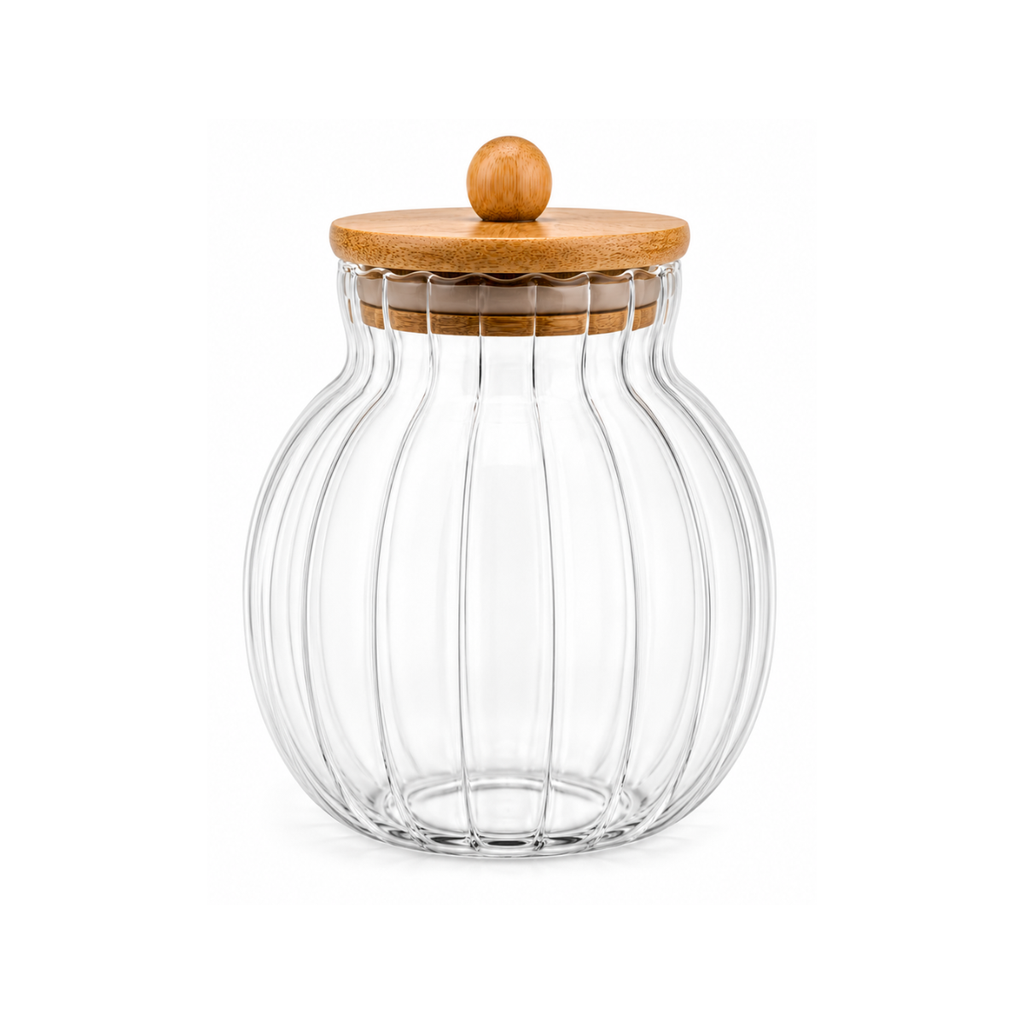 1L Transparent Glass Jar with Bamboo Lid