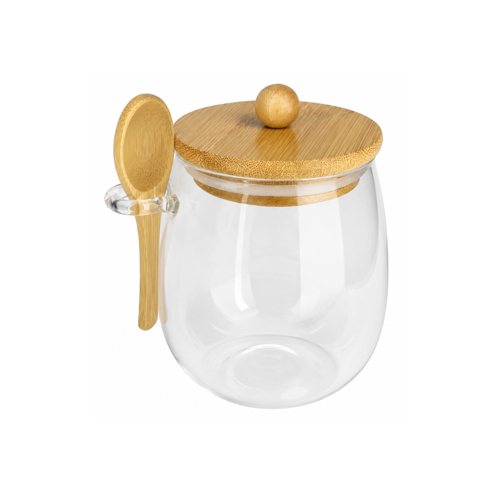 350ml Transparent Glass Jar with Bamboo Lid and Spoon