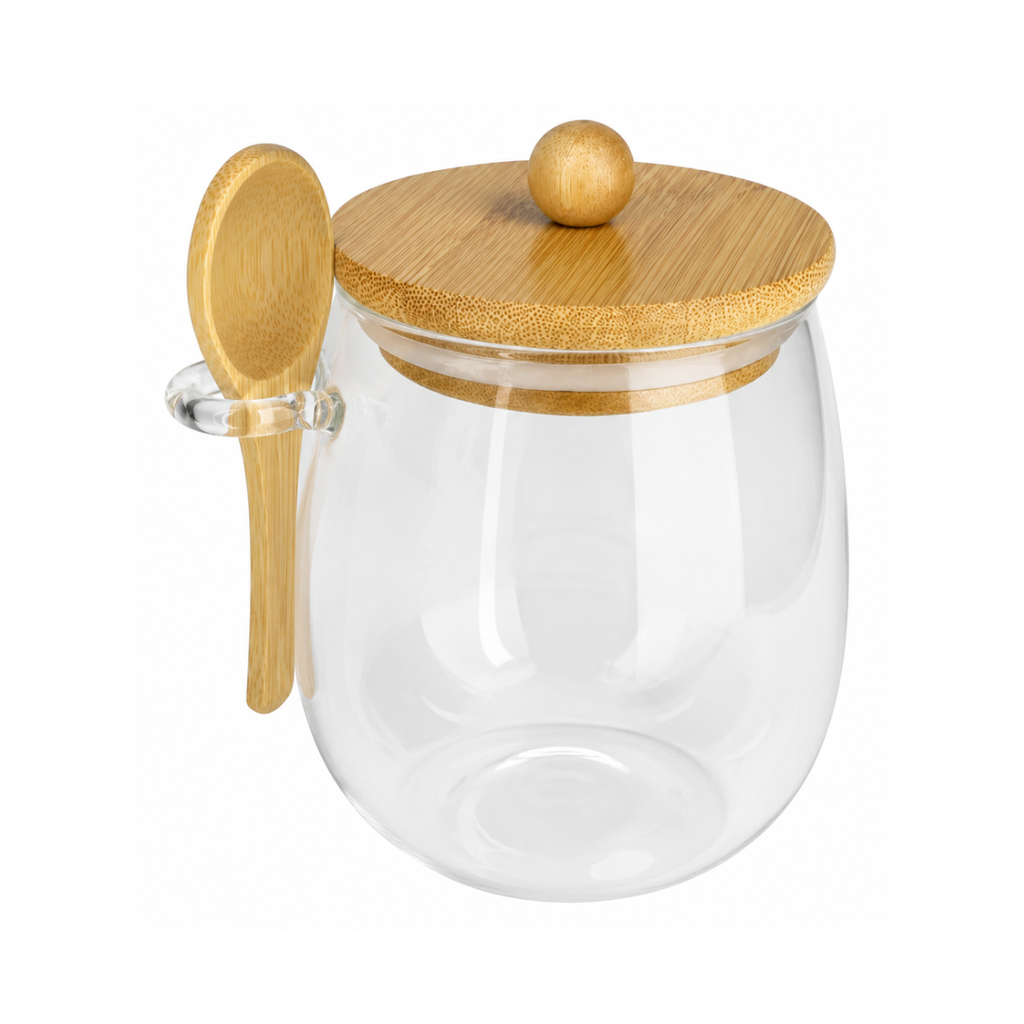 1L Transparent Glass Jar with Bamboo Lid and Spoon