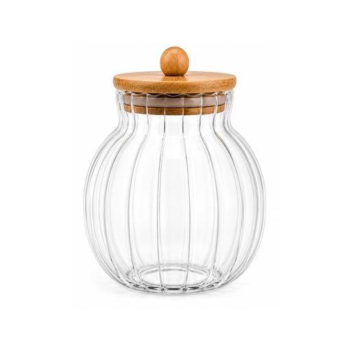 [13-R498] 1L Transparent Glass Jar with Bamboo Lid