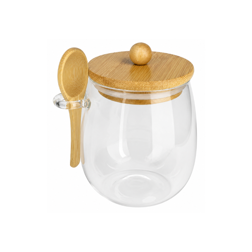 [13-R500] 350ml Transparent Glass Jar with Bamboo Lid and Spoon