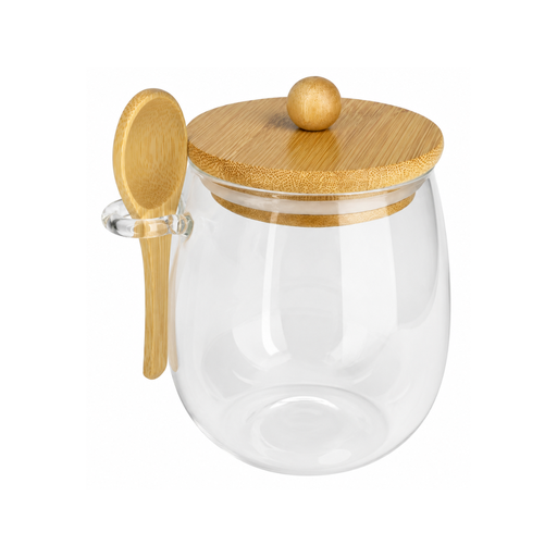 [13-R501] 600ml Transparent Glass Jar with Bamboo Lid and Spoon