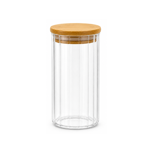 [13-R503] Striped Transparent Glass Jar with Bamboo lid 9 cm x 10 cm