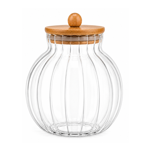 [13-R499] Transparent Glass Jar with Bamboo Lid 1.5 Liters
