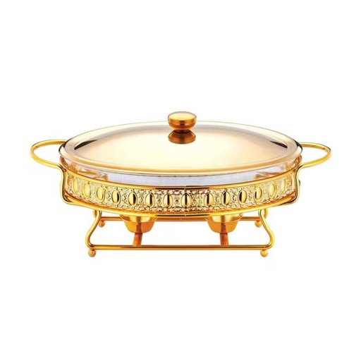 [13-R337] Stainless Steel Round Gold Food Warmer 3 Liter