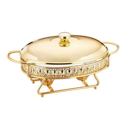 [13-R345] Stainless Steel Oval Golden Food Warmer 2 Liter