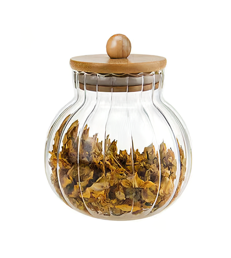 [13-R499] Transparent Glass Jar with Bamboo Lid 1.5 Liters
